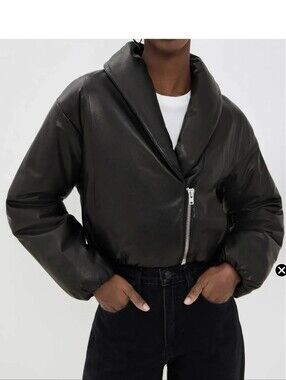IRO Auxence Leather Black Cropped Bomber Jacket